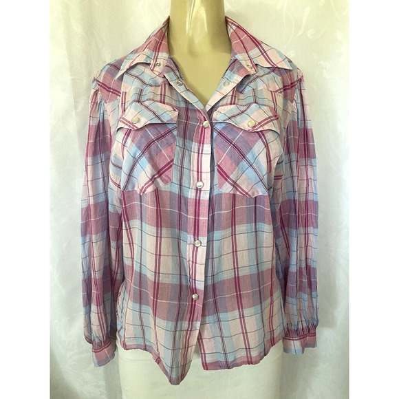 Isabel Marant Etoile Shirt Pink Purple Plaid Cotton Puff Balloon Sleeve … - Picture 4 of 11